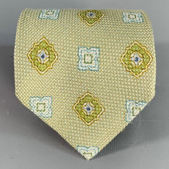 ERMENEGILDO ZEGNA Green Blue White Abstract Floral Silk Tie
